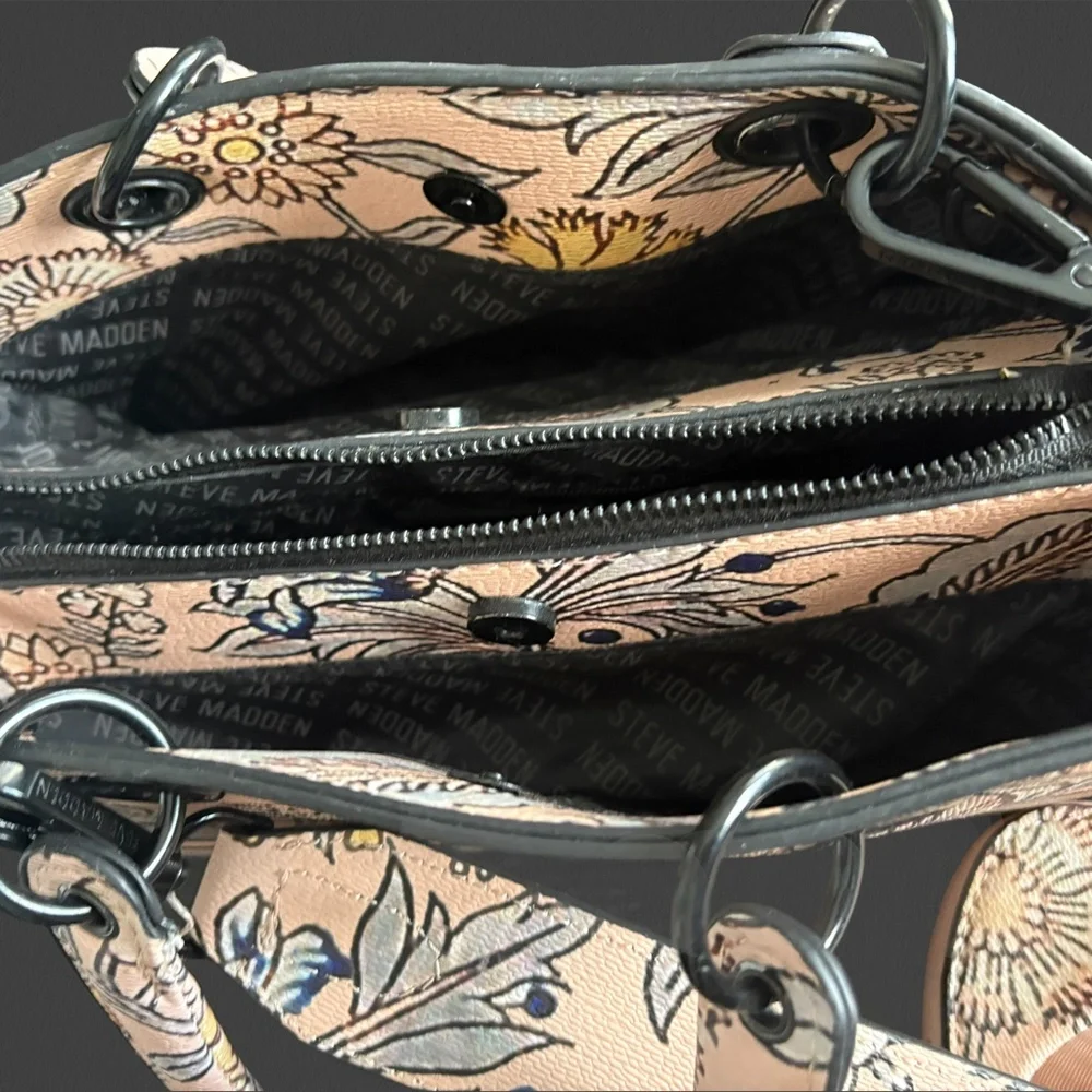 Steve Madden Blush Pink Floral Satchel Handbag + Matching Wallet Set